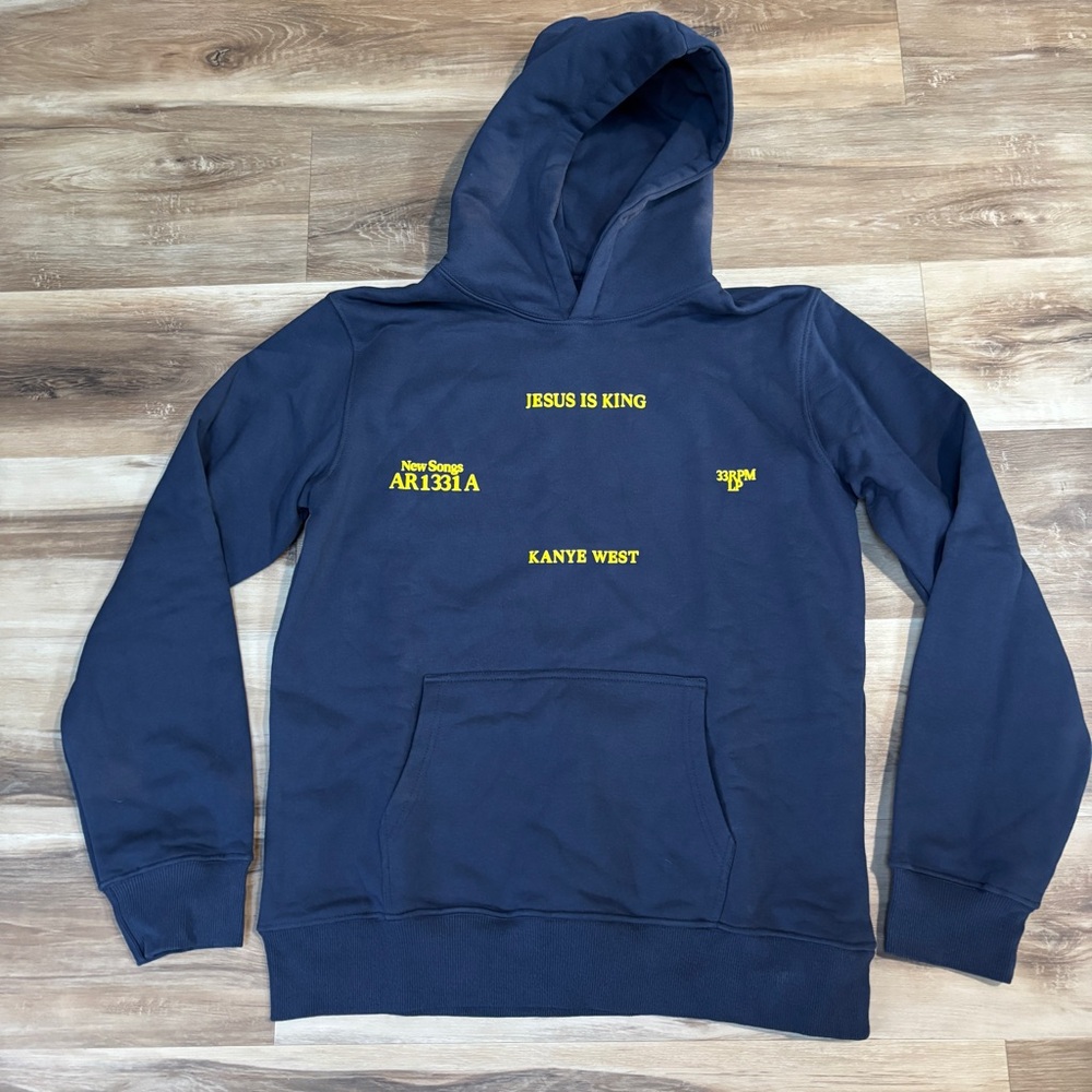 Yeezy Navy Blue Hoodie with Yellow Accents